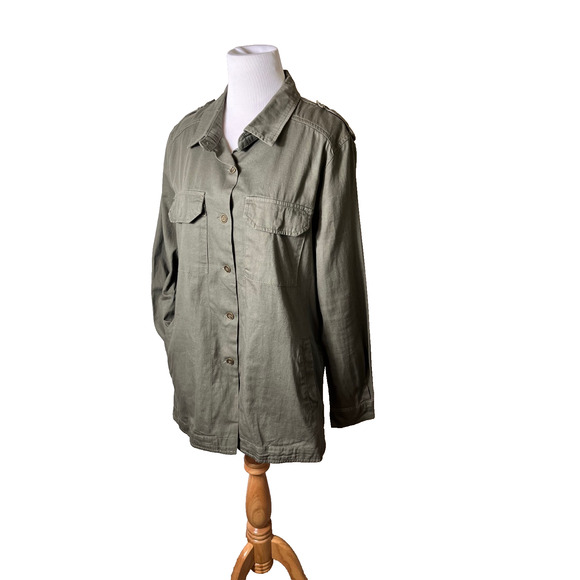 Adam Levine Women’s Olive Green Utility Shirt M Long Sleeve Epaulettes‎ Pockets - Picture 6 of 16